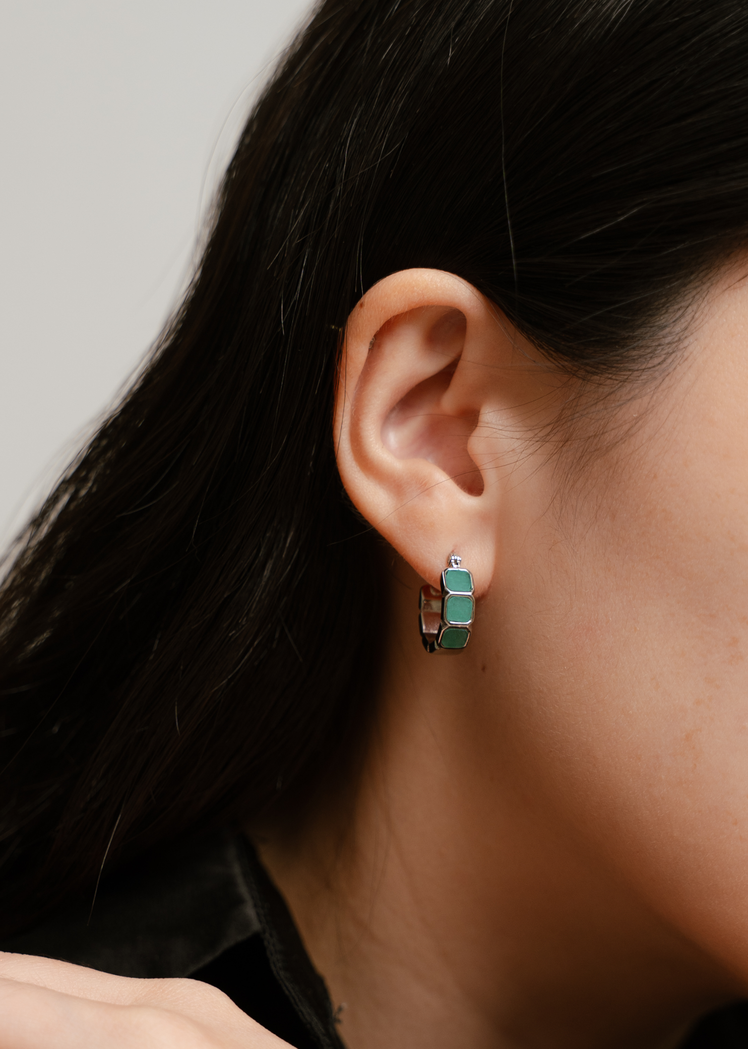 Eterna Aventurine Jade Silver Hoop Earrings 
