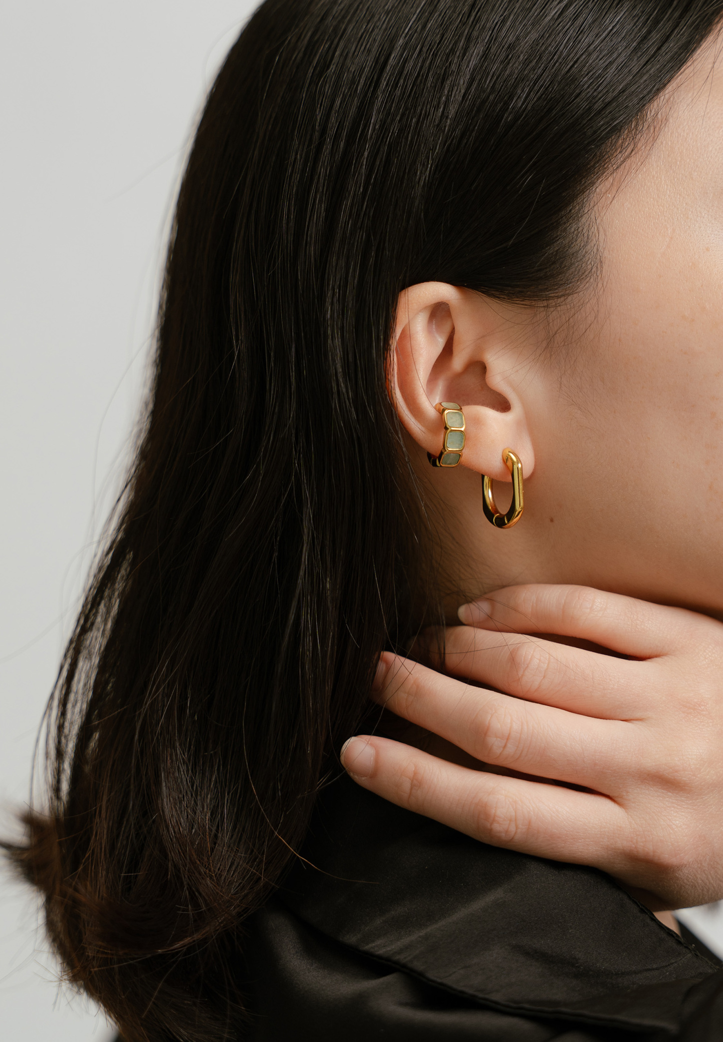 Eterna Aventurine Jade Gold Cuff Earrings