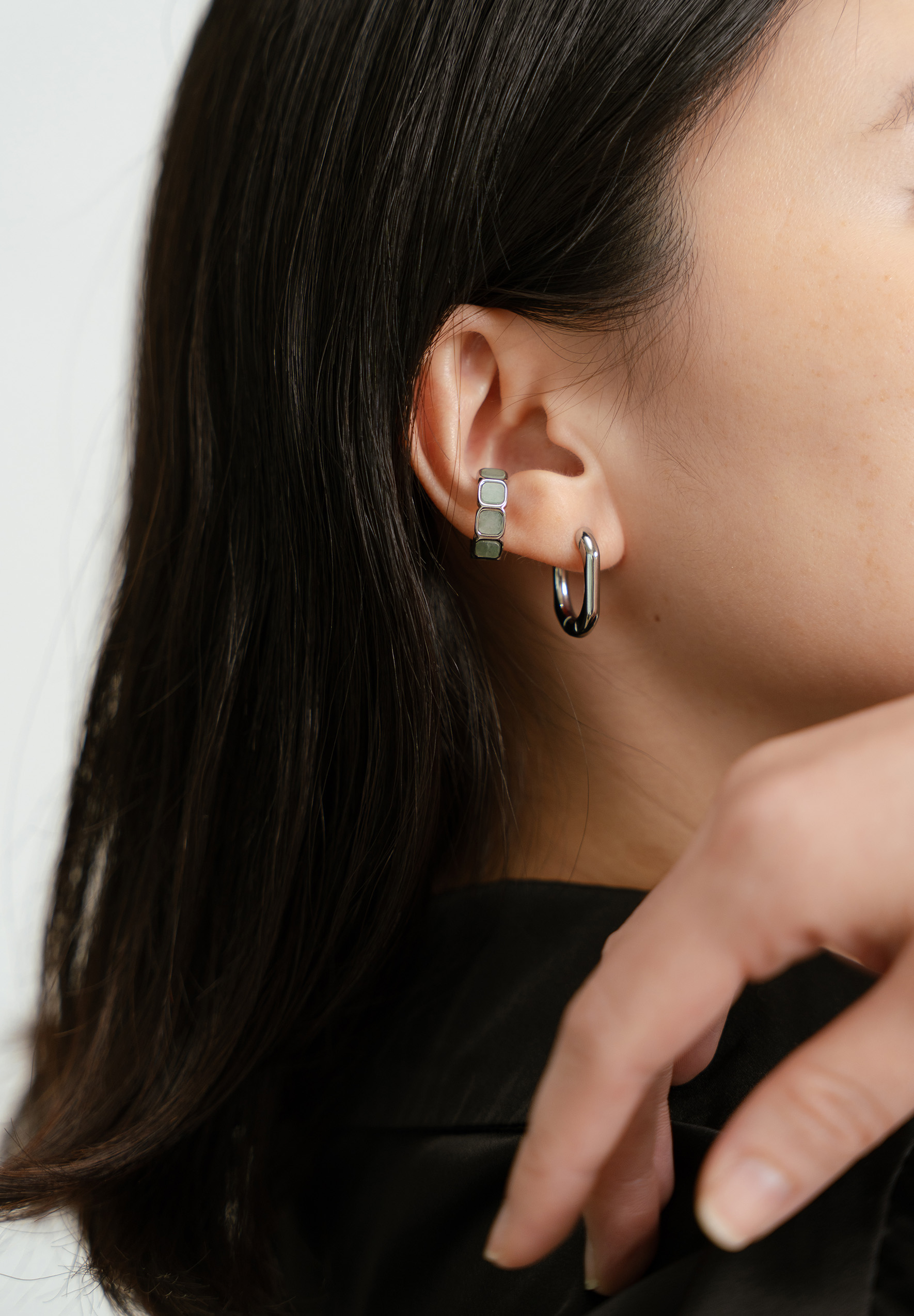 Eterna Aventurine Jade Silver Cuff Earrings