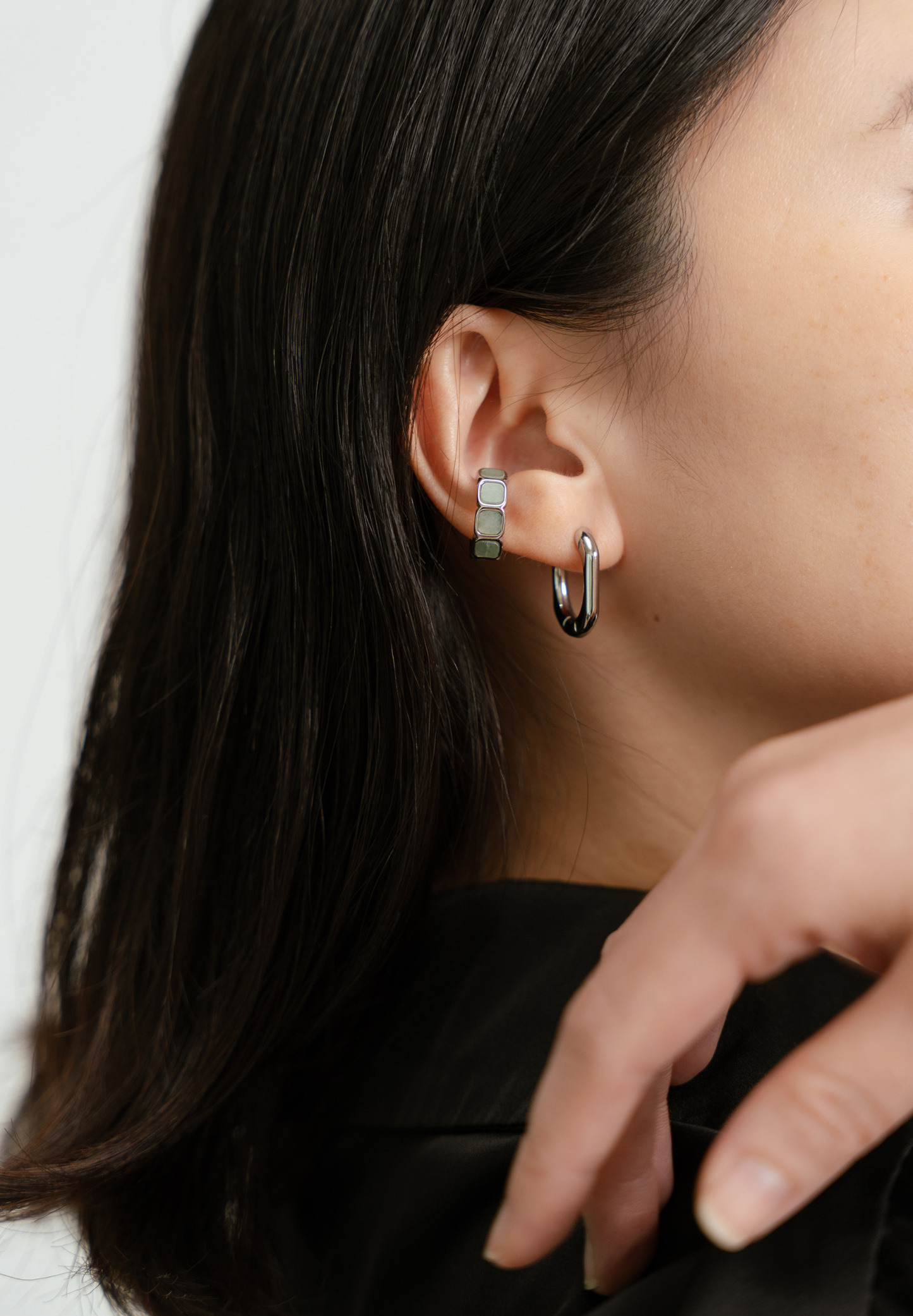 Eterna Aventurine Jade Silver Cuff Earrings