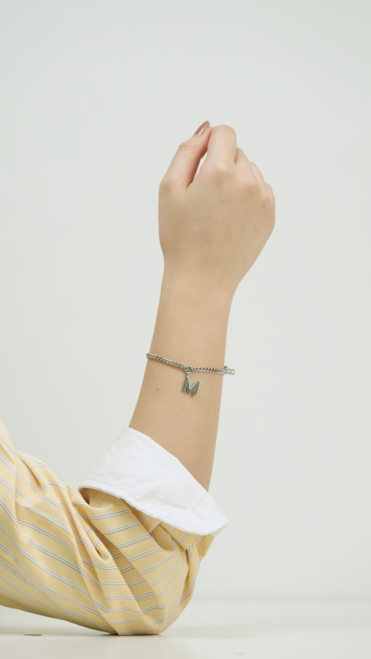 Alphabet Silver Pendant with Curb Chain Bracelet
