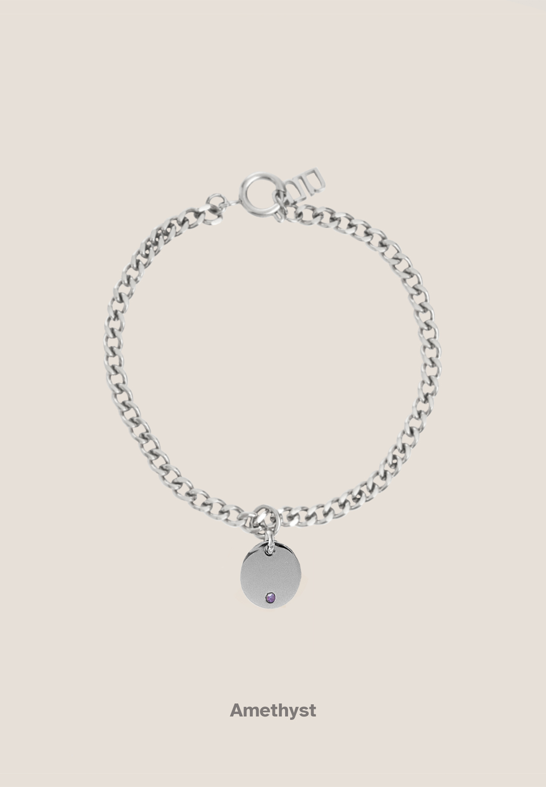 Birthstone Round Pendant Silver with Curb Chain Bracelet