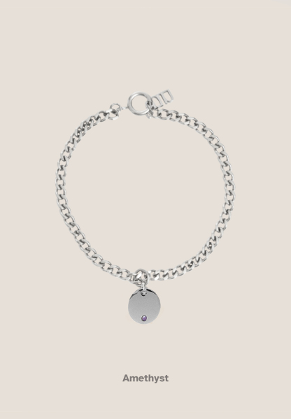 Birthstone Round Pendant Silver with Curb Chain Bracelet