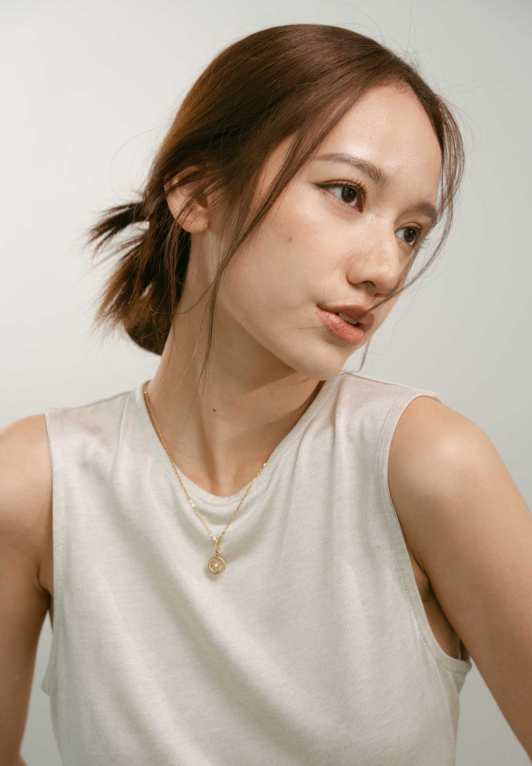 Path Charm with Gold Plain Chain Necklace