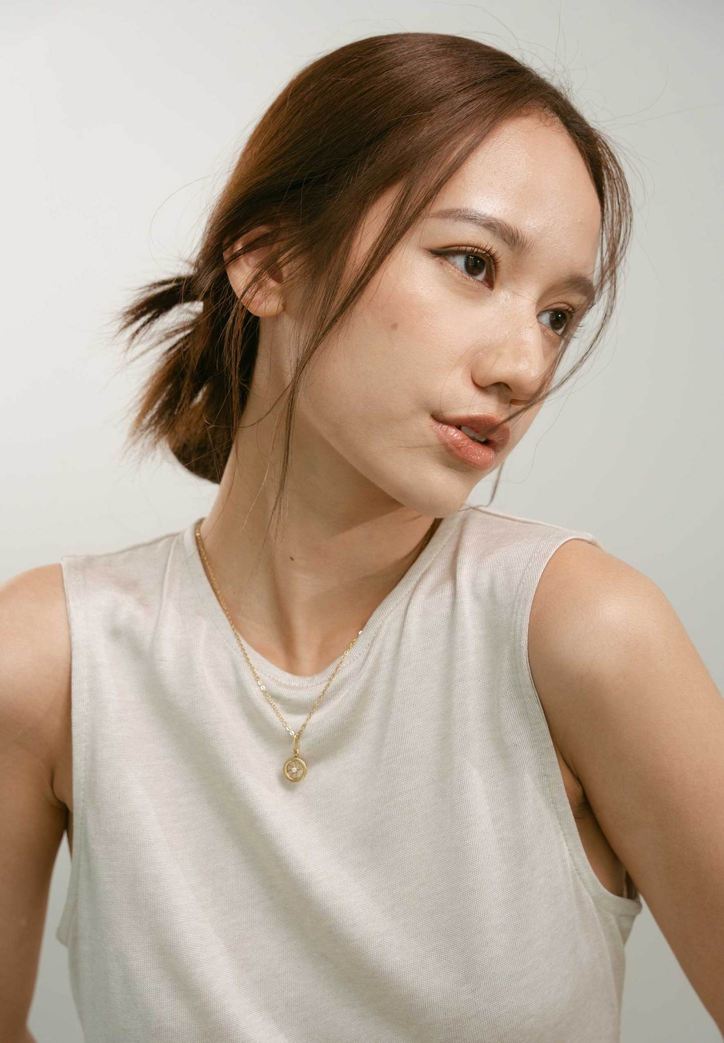 Path Charm with Gold Plain Chain Necklace