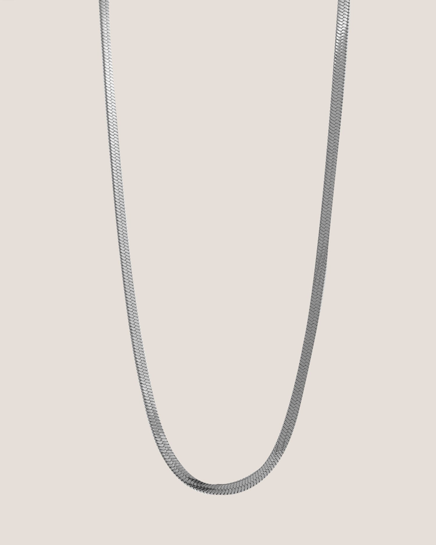 Herringbone Flat Thin Silver Chain Necklace