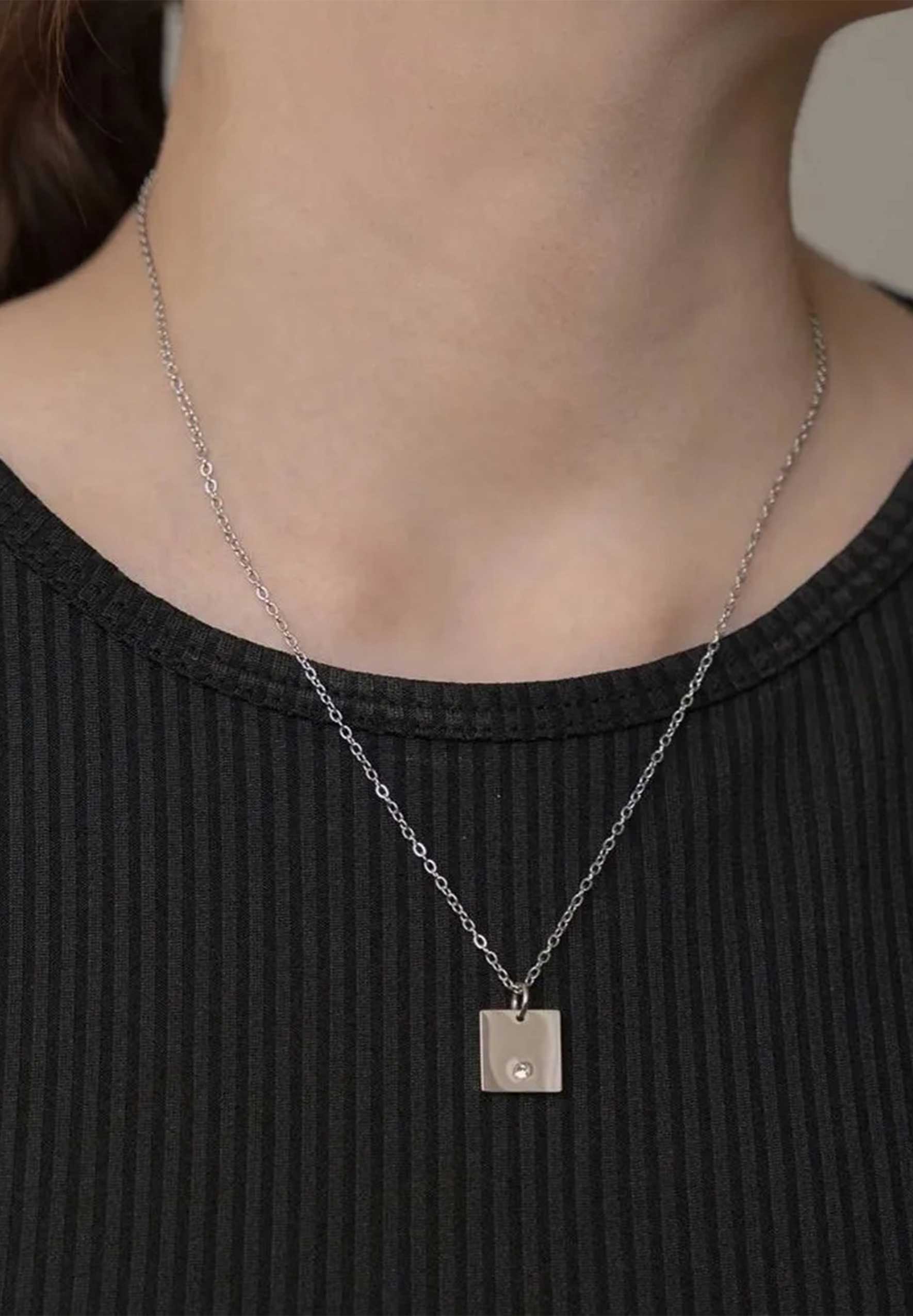 Square Silver Chain Pendant Necklace
