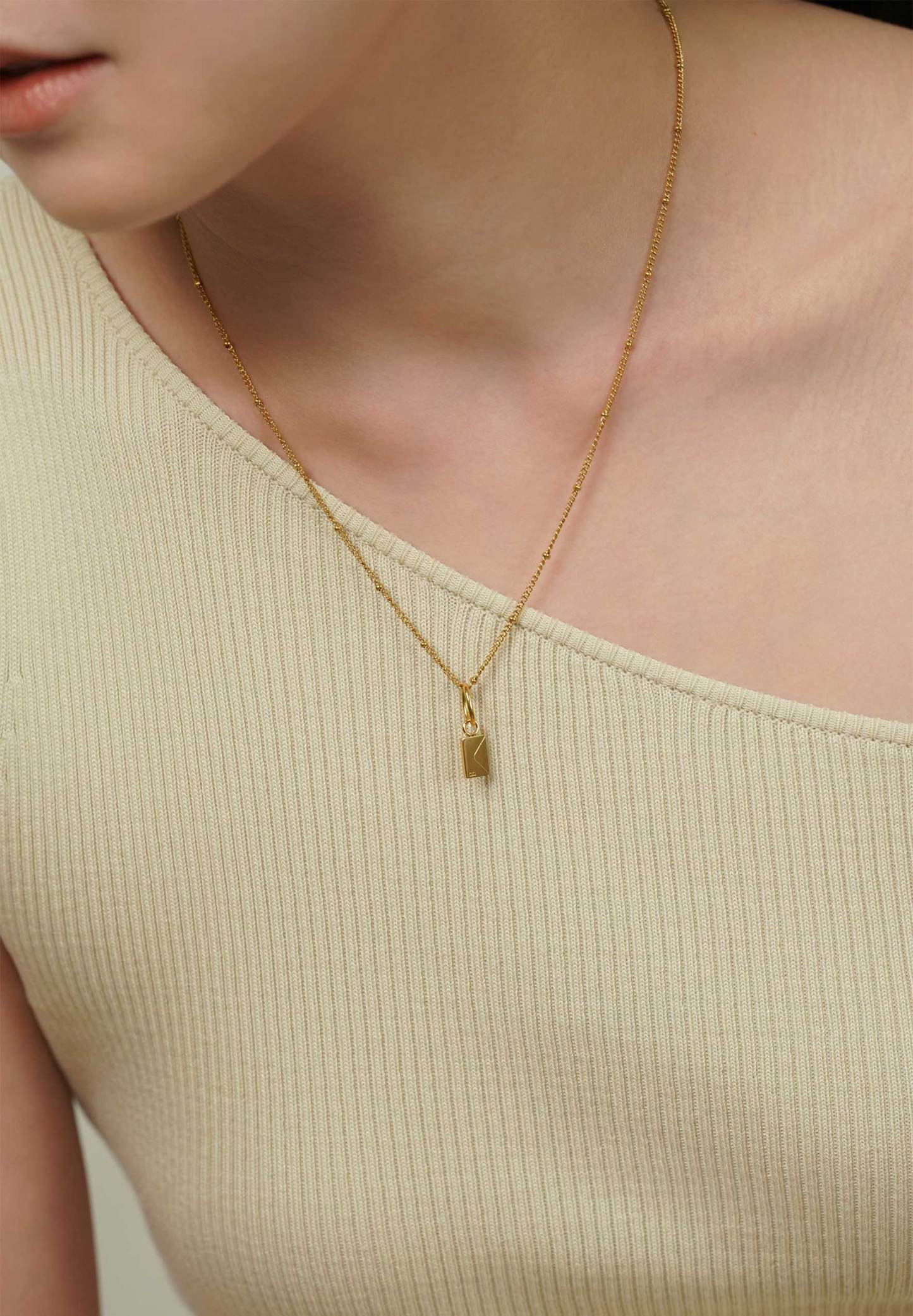 Dear Me Postcard Charm with Gold Chain Necklace