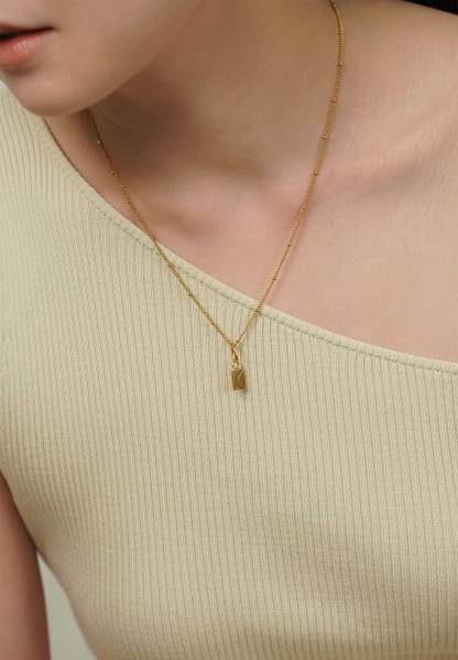 Dear Me Postcard Charm with Gold Chain Necklace