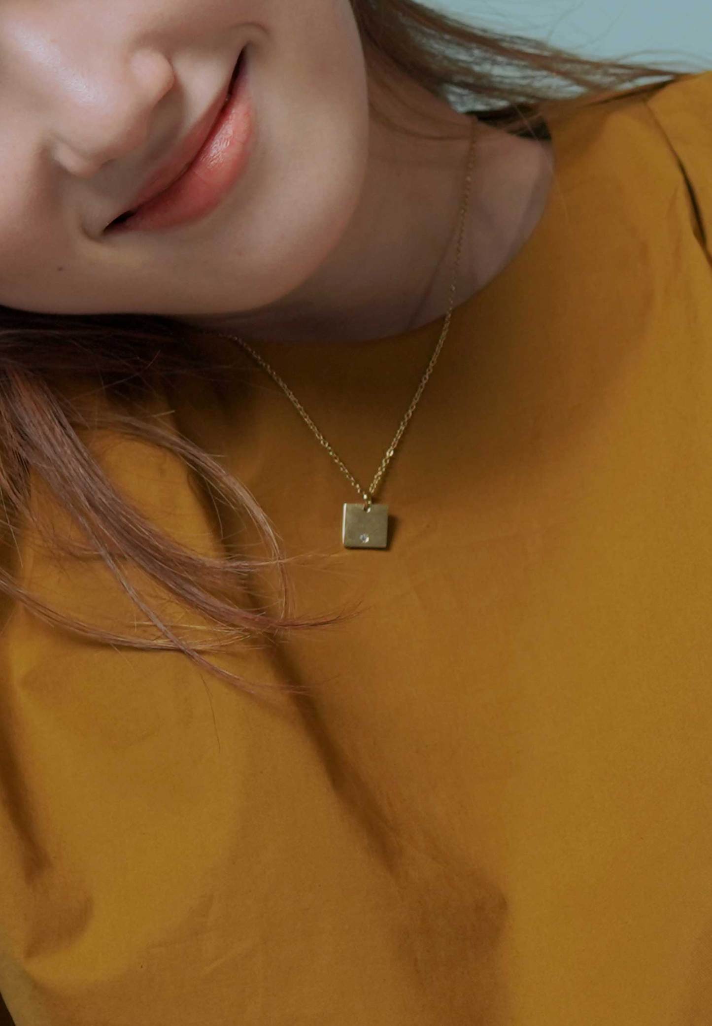 Square Gold Chain Pendant Necklace