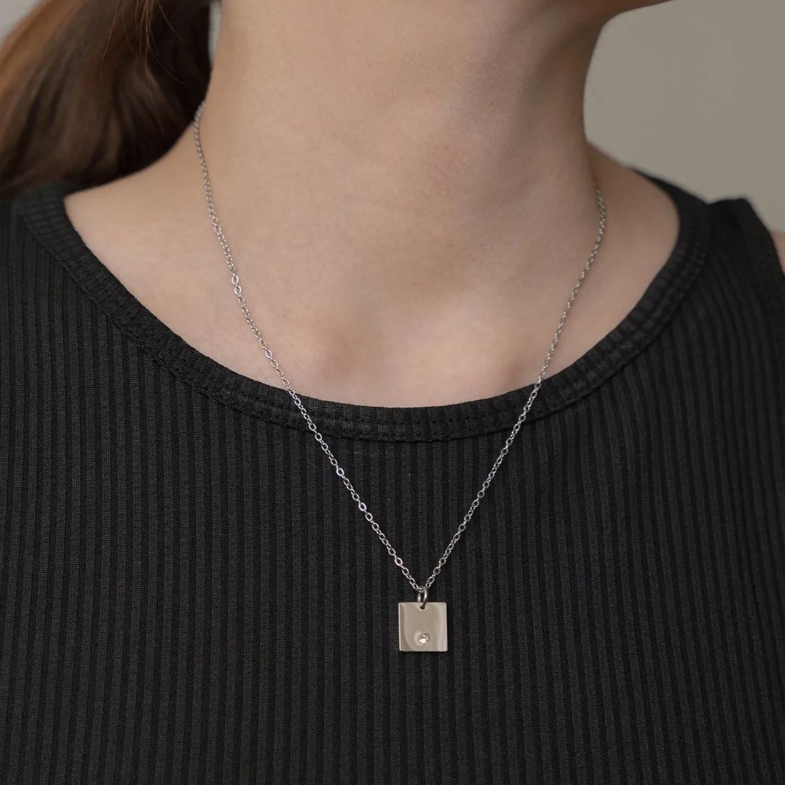 Square Pendant Silver Necklace