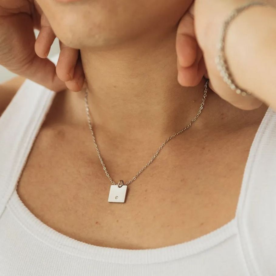 Square Pendant Silver Necklace
