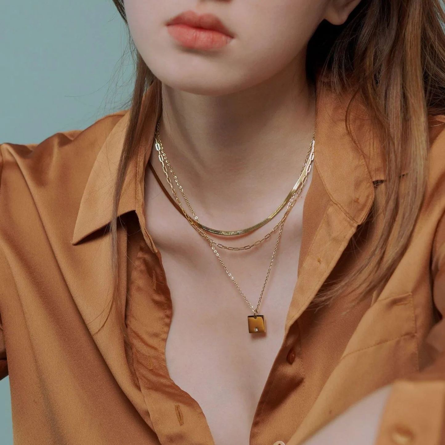 Square Pendant Gold Necklace