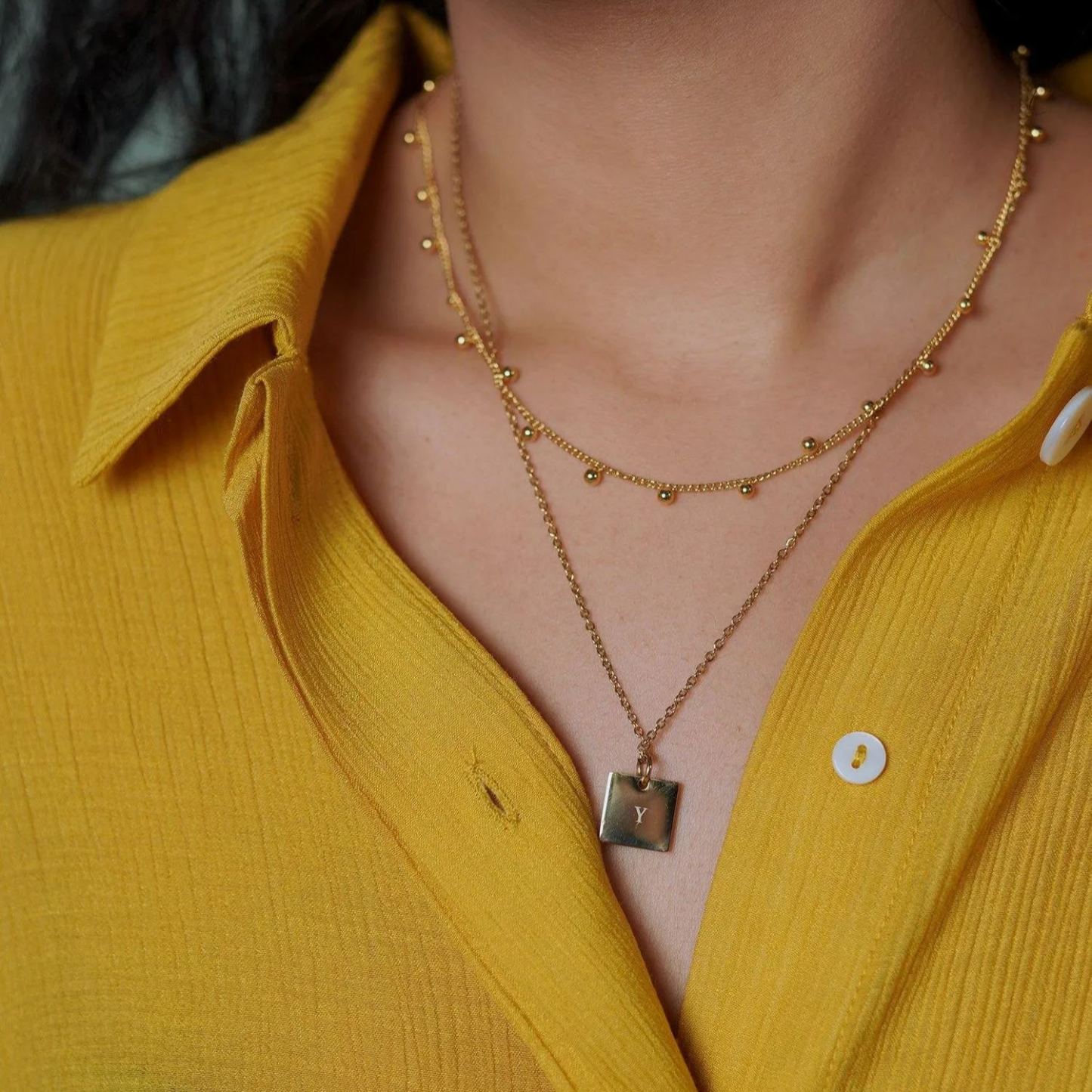 Square Pendant Gold Necklace