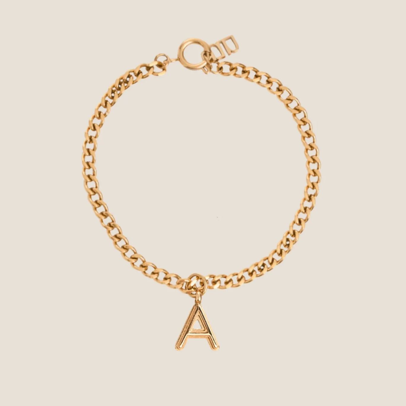 Alphabet Gold Pendant with Curb Chain Bracelet