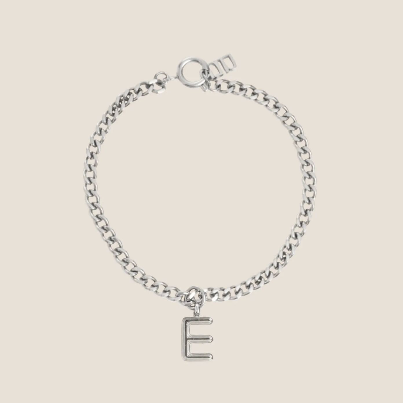 Alphabet Silver Pendant with Curb Chain Bracelet
