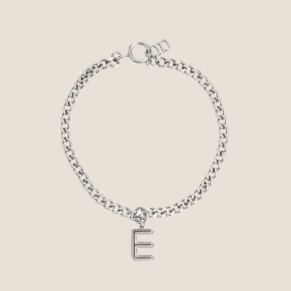 Alphabet Silver Pendant with Curb Chain Bracelet