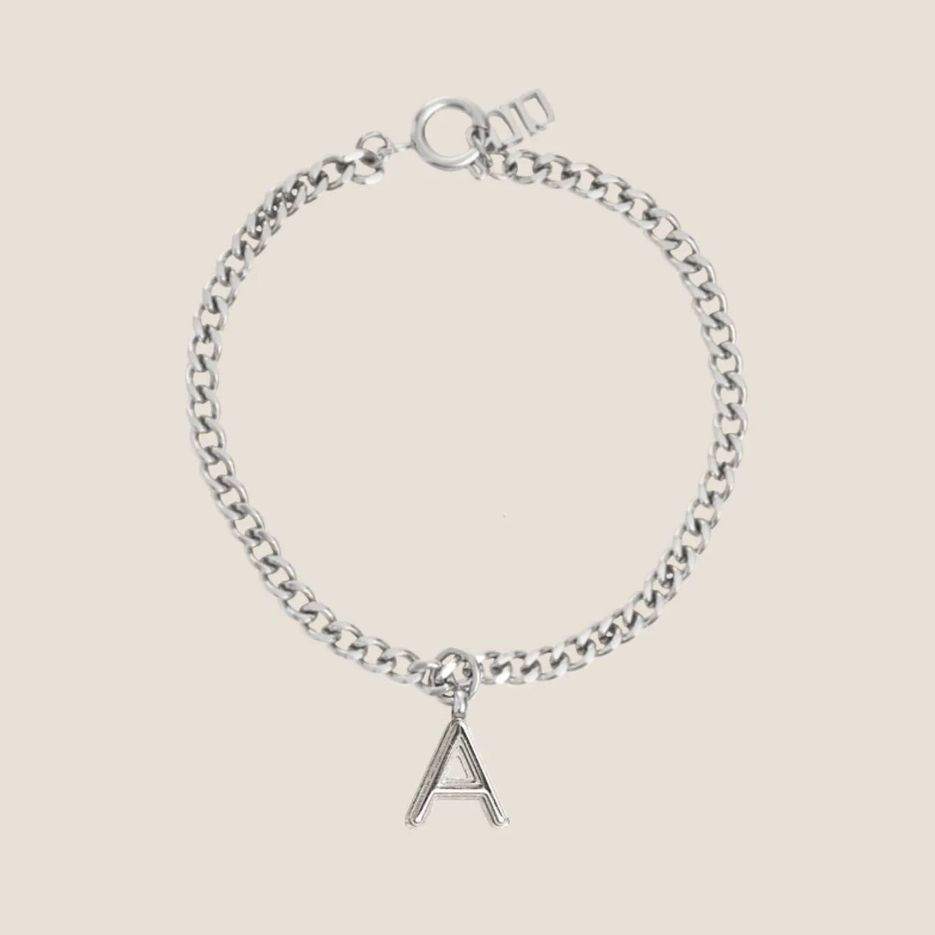 Alphabet Silver Pendant with Curb Chain Bracelet