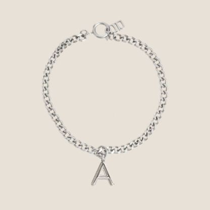 Alphabet Silver Pendant with Curb Chain Bracelet