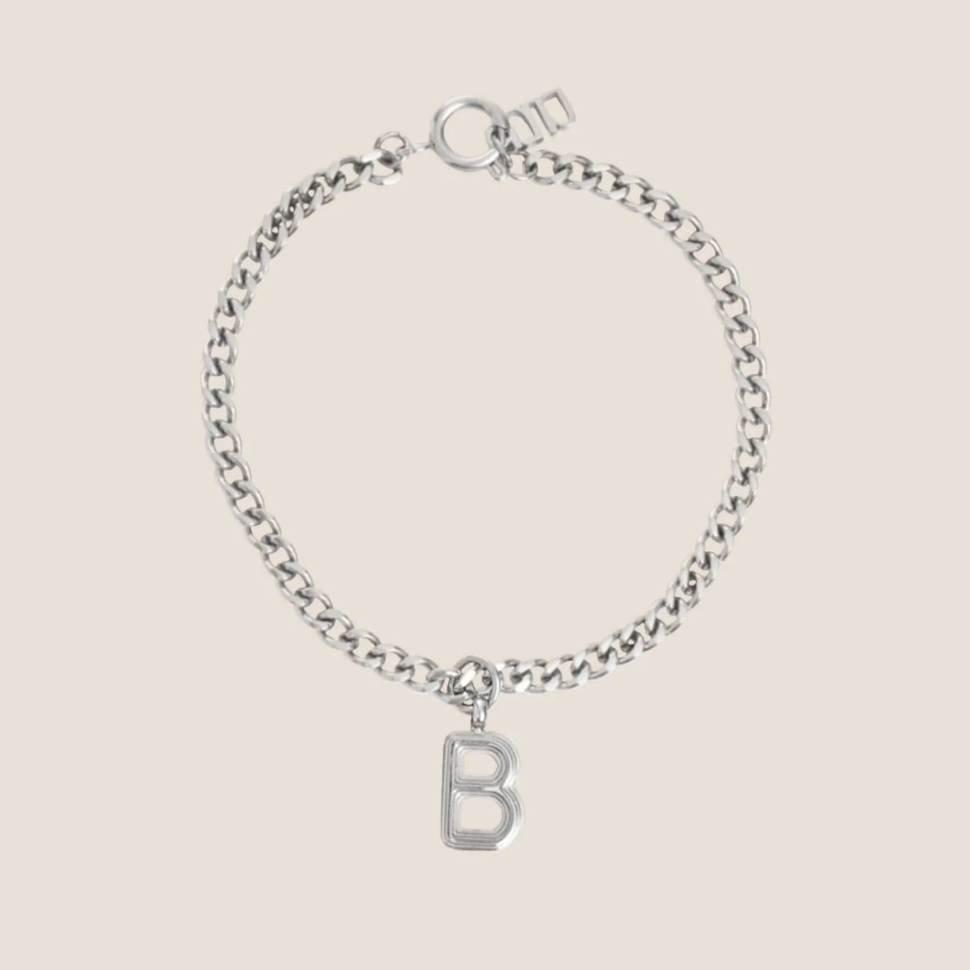 Alphabet Silver Pendant with Curb Chain Bracelet