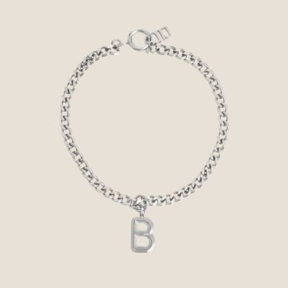 Alphabet Silver Pendant with Curb Chain Bracelet