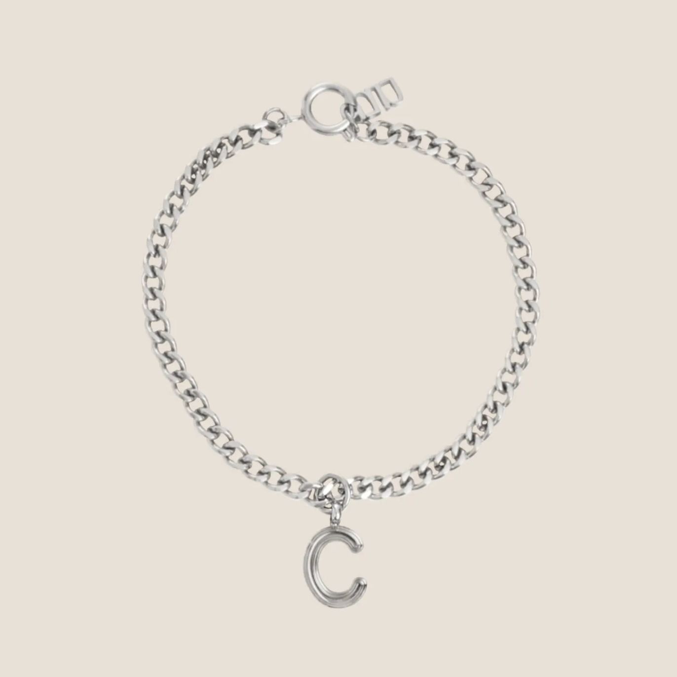 Alphabet Silver Pendant with Curb Chain Bracelet
