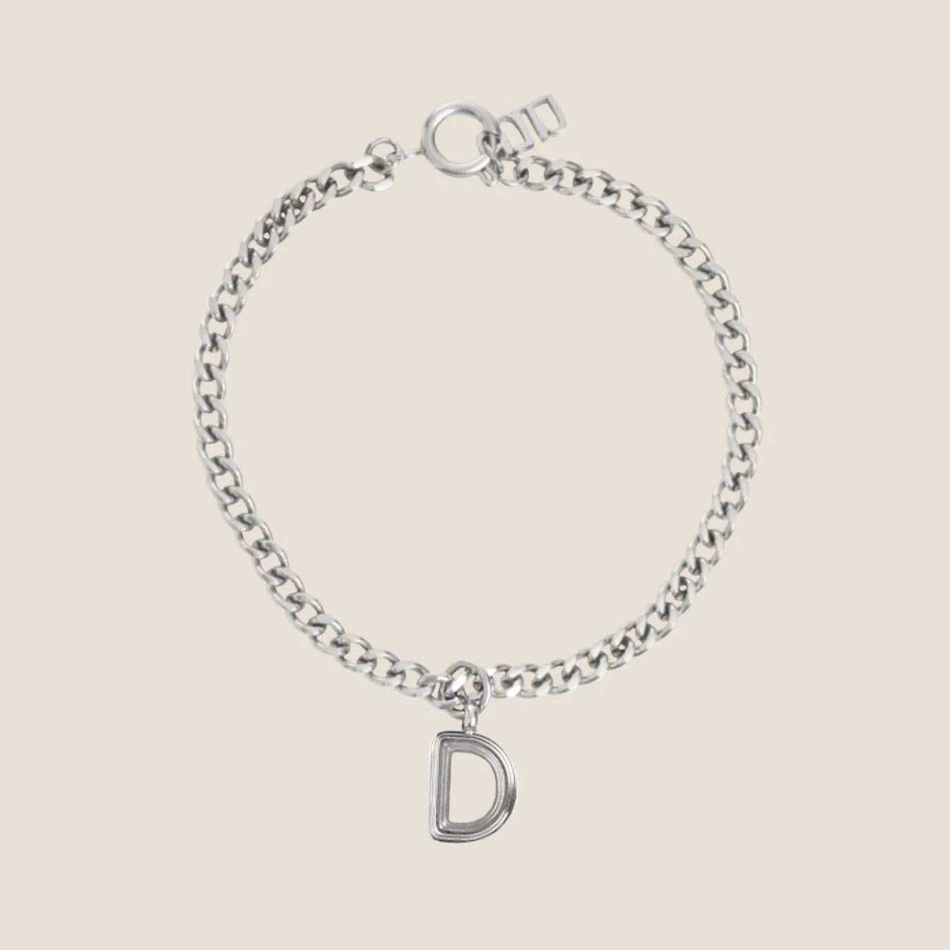 Alphabet Silver Pendant with Curb Chain Bracelet