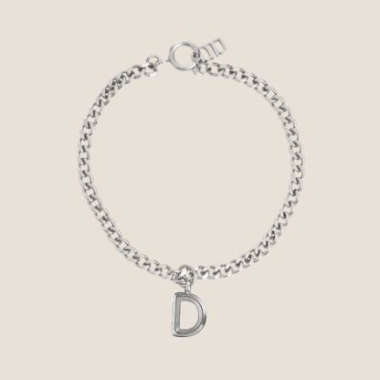 Alphabet Silver Pendant with Curb Chain Bracelet