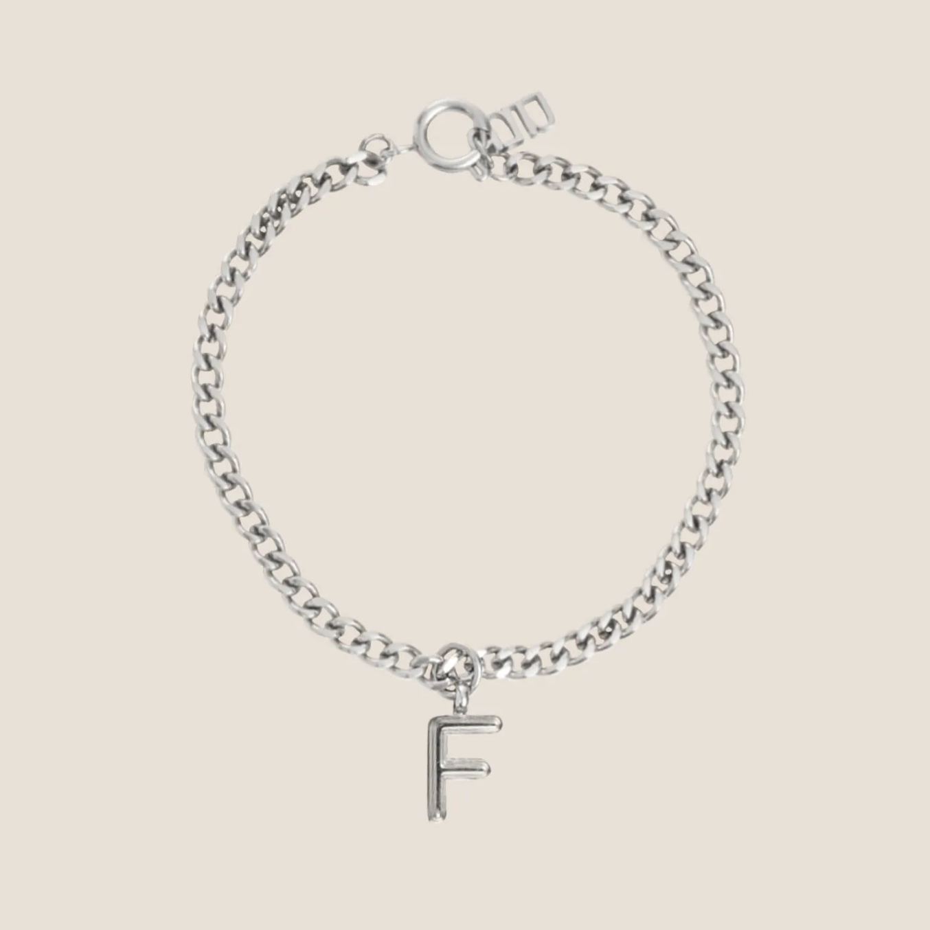Alphabet Silver Pendant with Curb Chain Bracelet