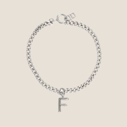 Alphabet Silver Pendant with Curb Chain Bracelet