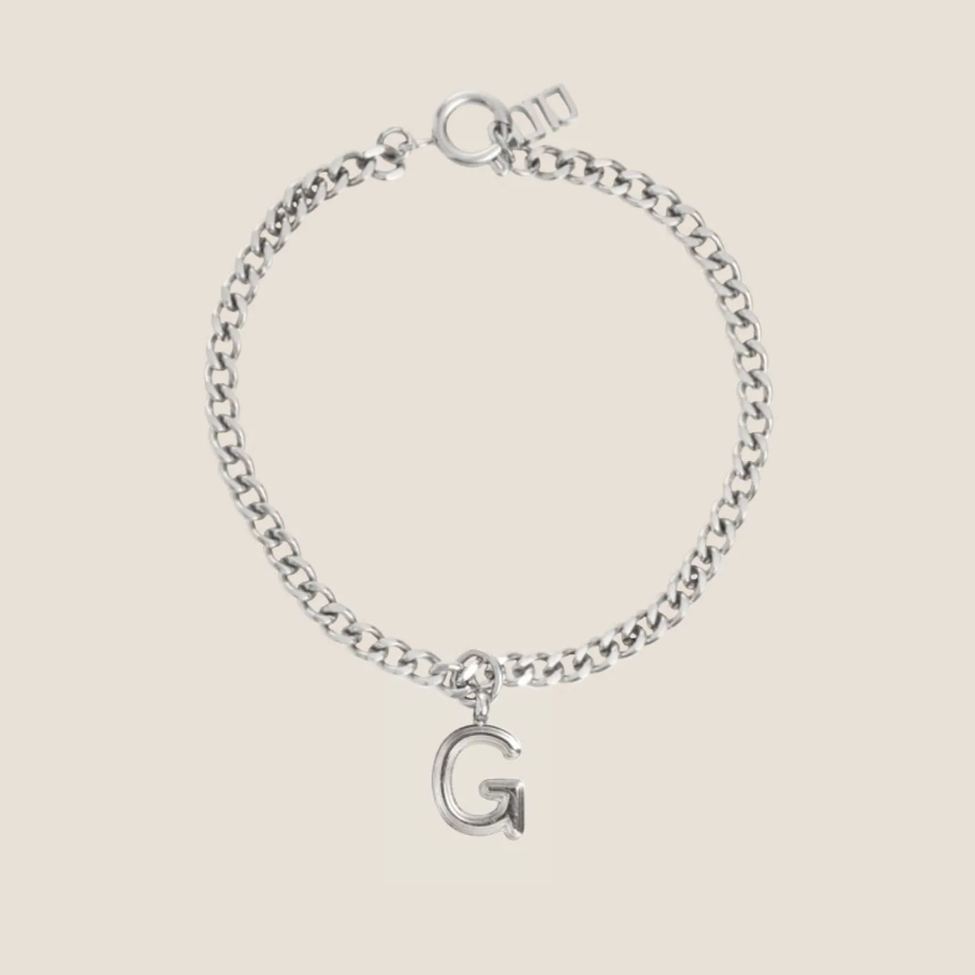 Alphabet Silver Pendant with Curb Chain Bracelet