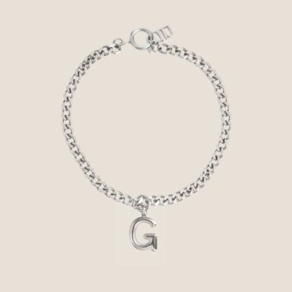 Alphabet Silver Pendant with Curb Chain Bracelet
