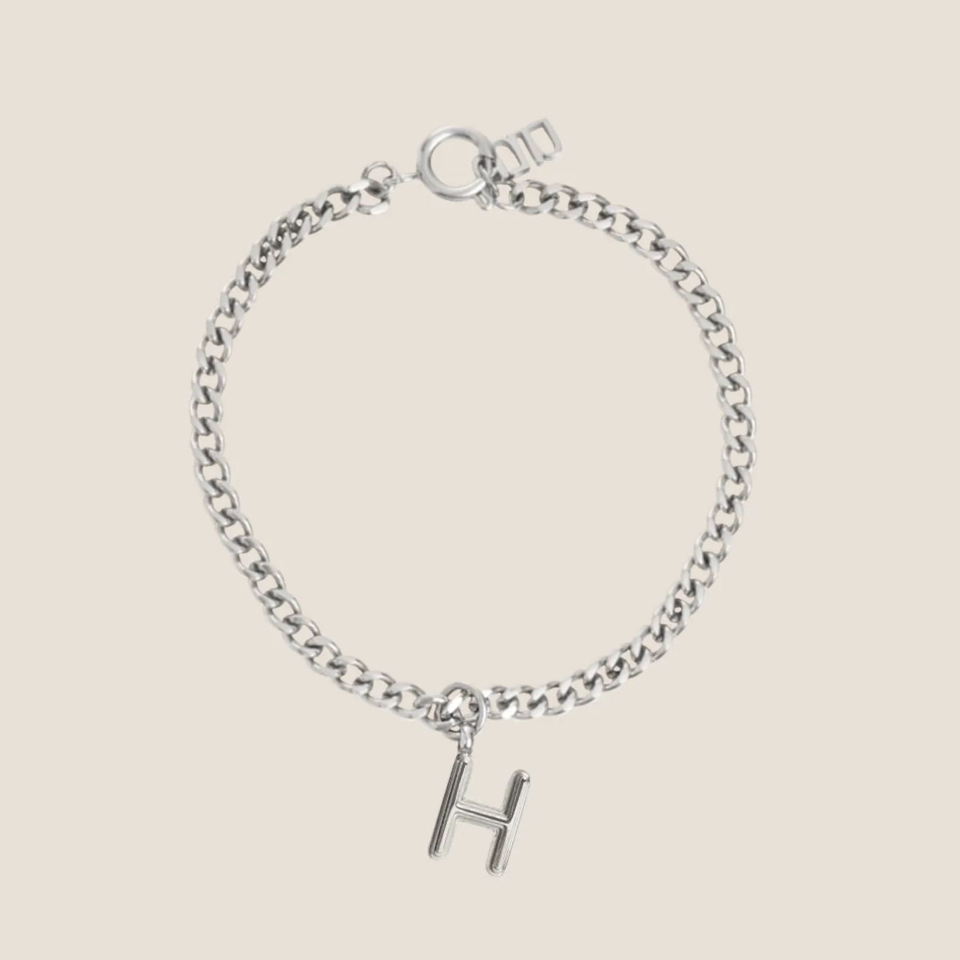 Alphabet Silver Pendant with Curb Chain Bracelet