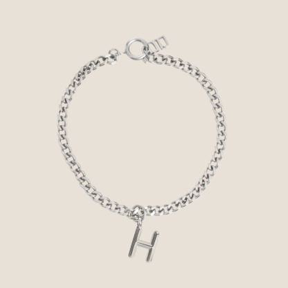 Alphabet Silver Pendant with Curb Chain Bracelet
