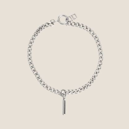 Alphabet Silver Pendant with Curb Chain Bracelet