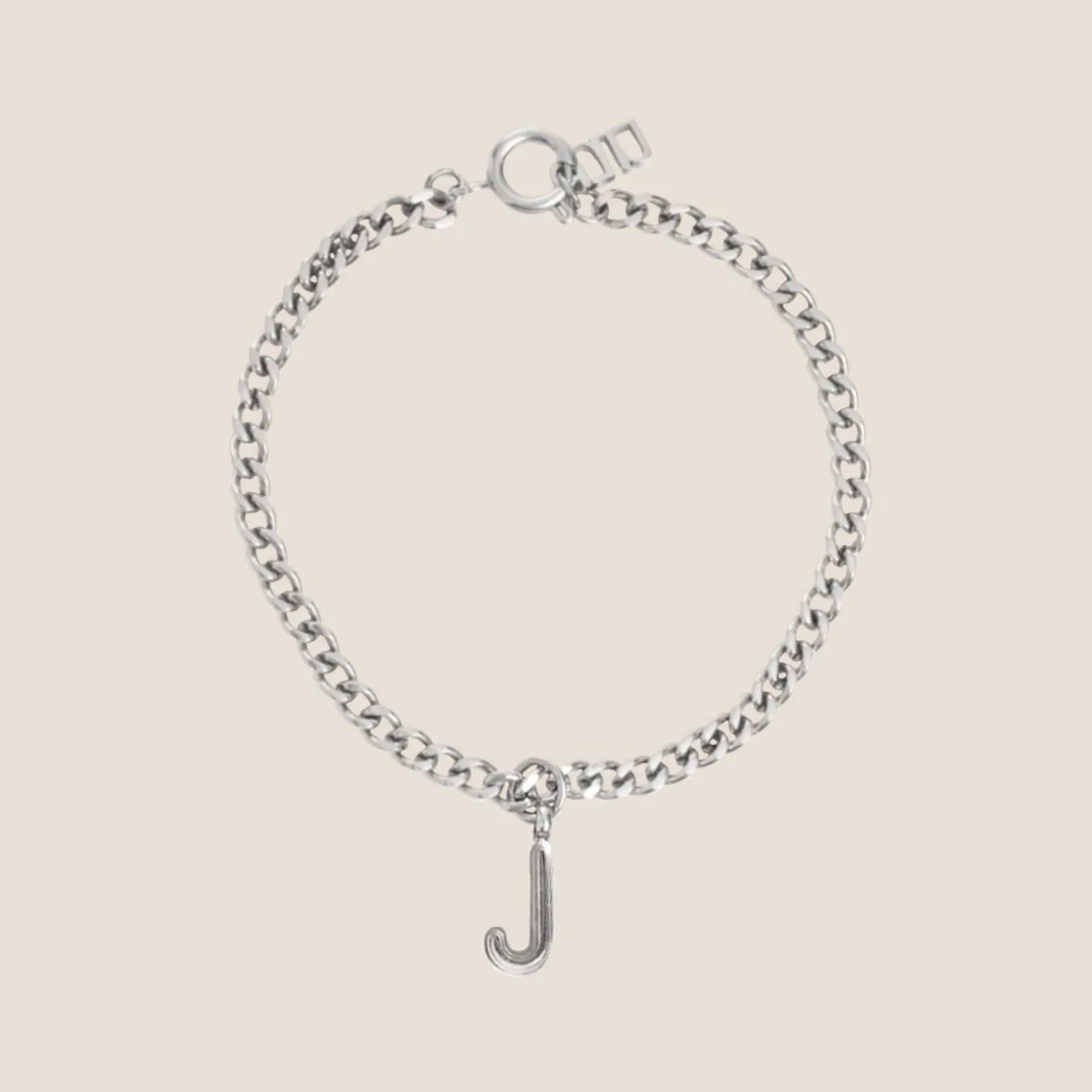 Alphabet Silver Pendant with Curb Chain Bracelet