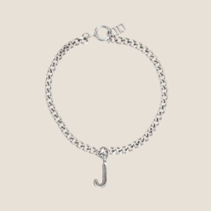 Alphabet Silver Pendant with Curb Chain Bracelet