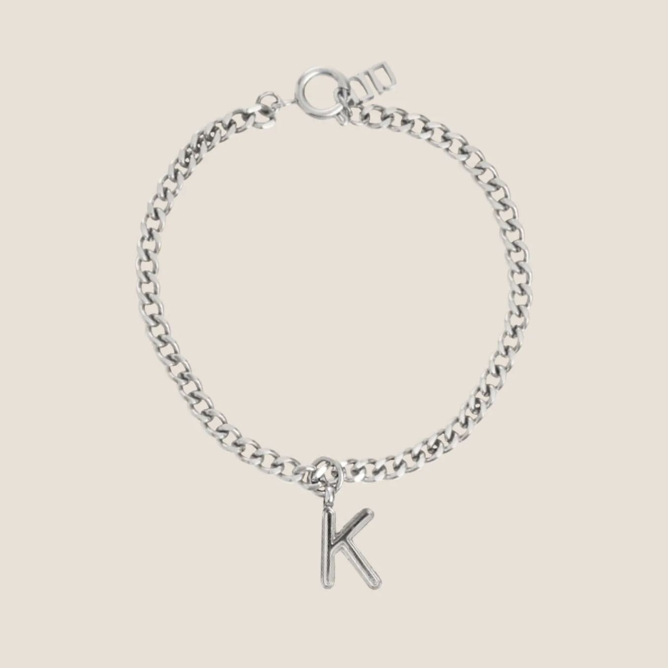 Alphabet Silver Pendant with Curb Chain Bracelet