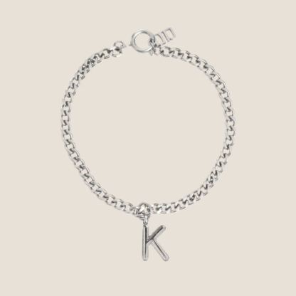 Alphabet Silver Pendant with Curb Chain Bracelet