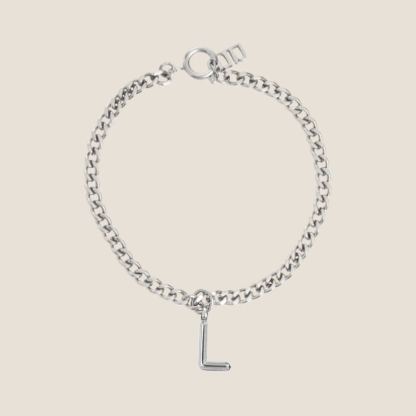 Alphabet Silver Pendant with Curb Chain Bracelet