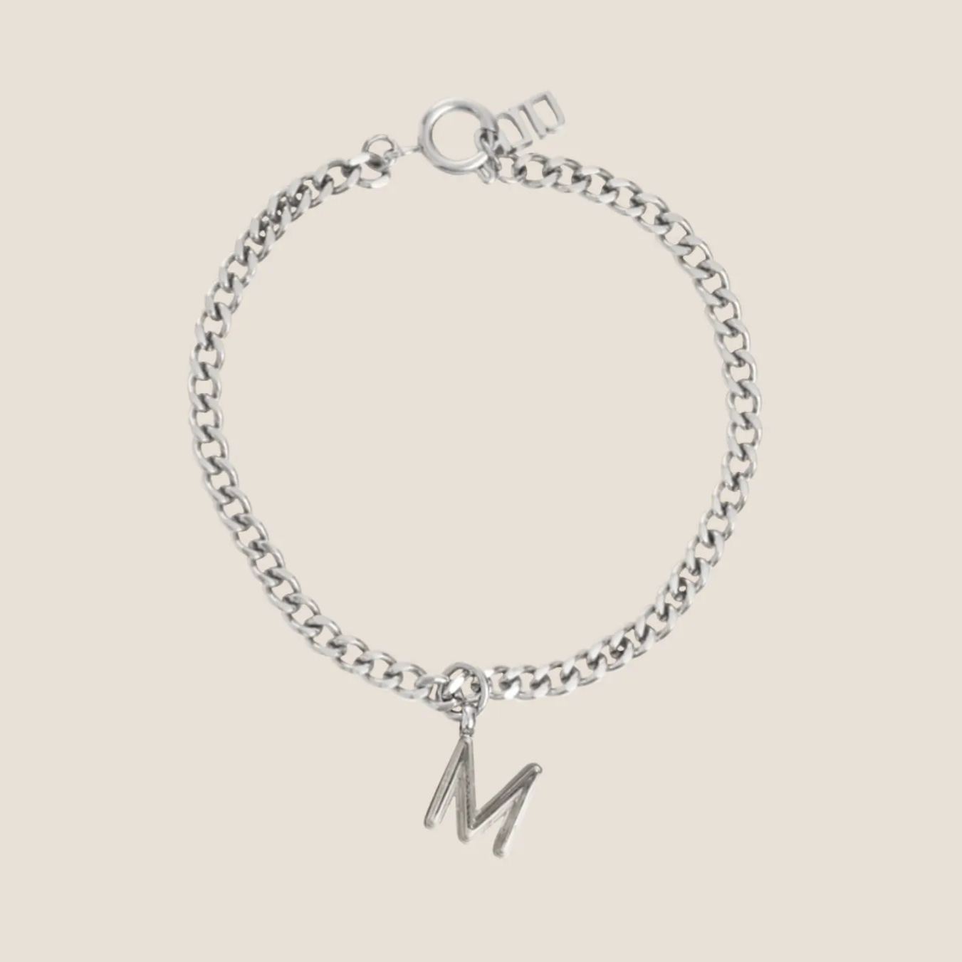 Alphabet Silver Pendant with Curb Chain Bracelet