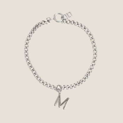 Alphabet Silver Pendant with Curb Chain Bracelet