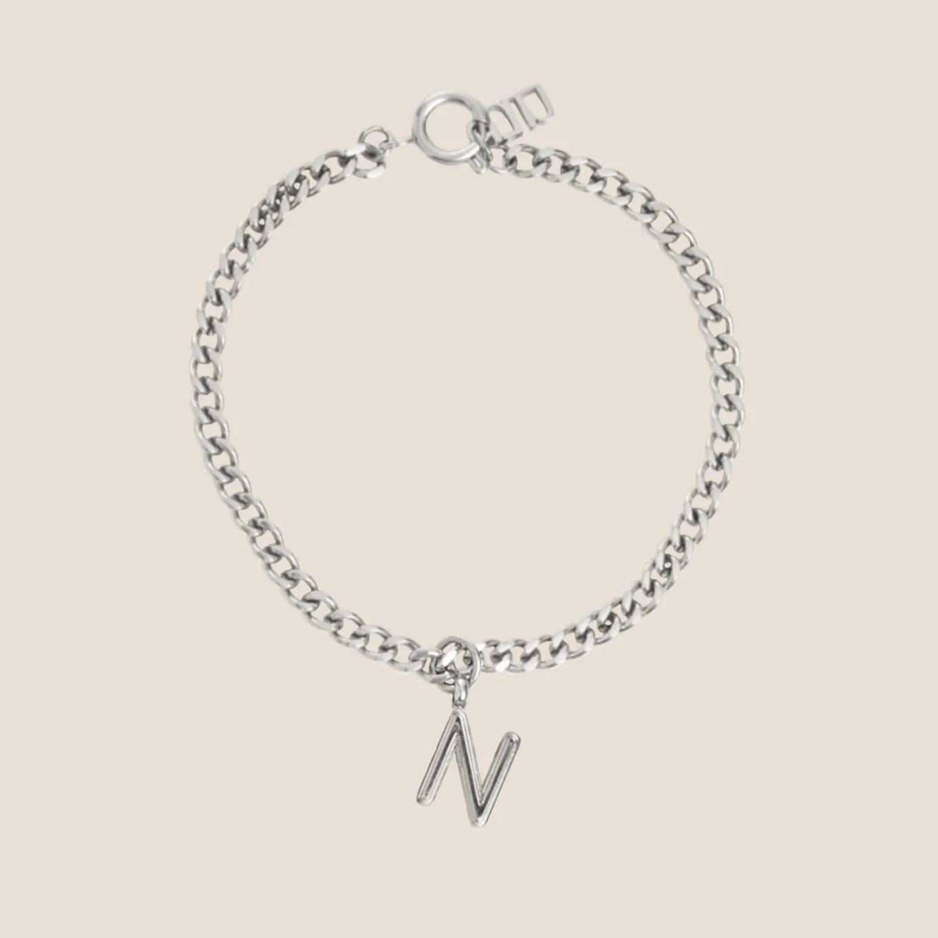 Alphabet Silver Pendant with Curb Chain Bracelet