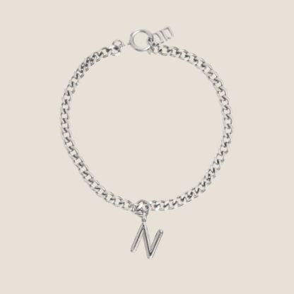 Alphabet Silver Pendant with Curb Chain Bracelet