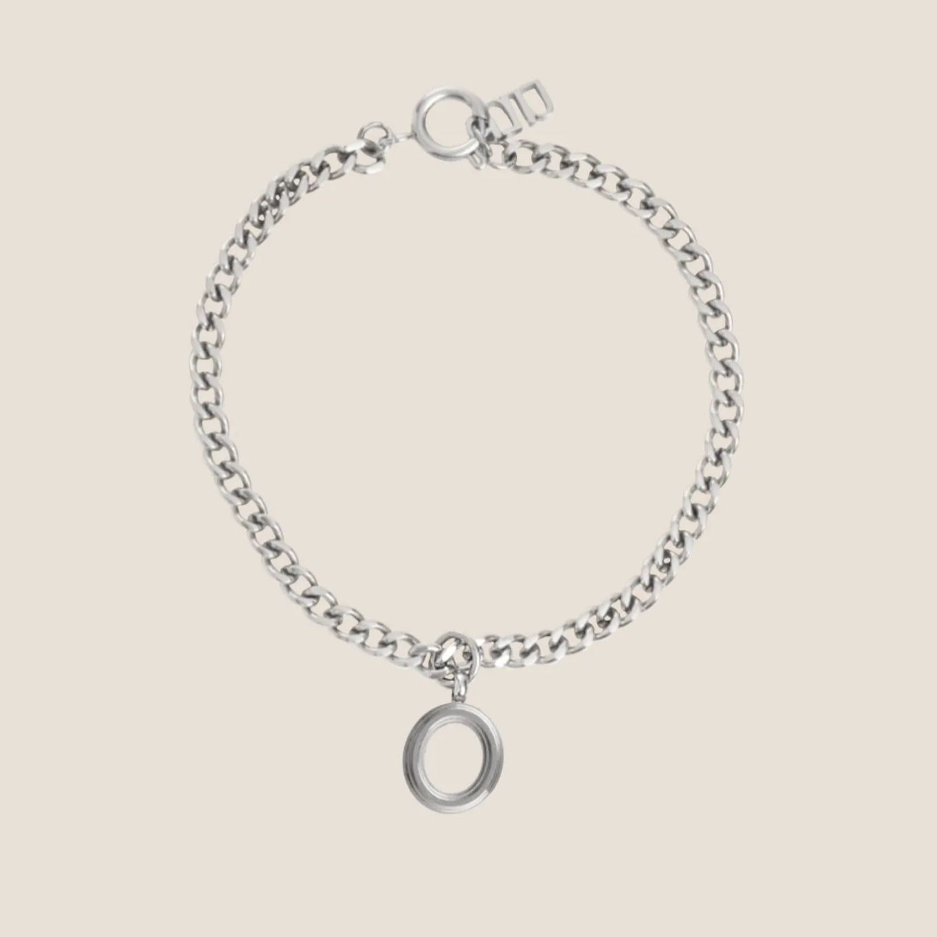 Alphabet Silver Pendant with Curb Chain Bracelet