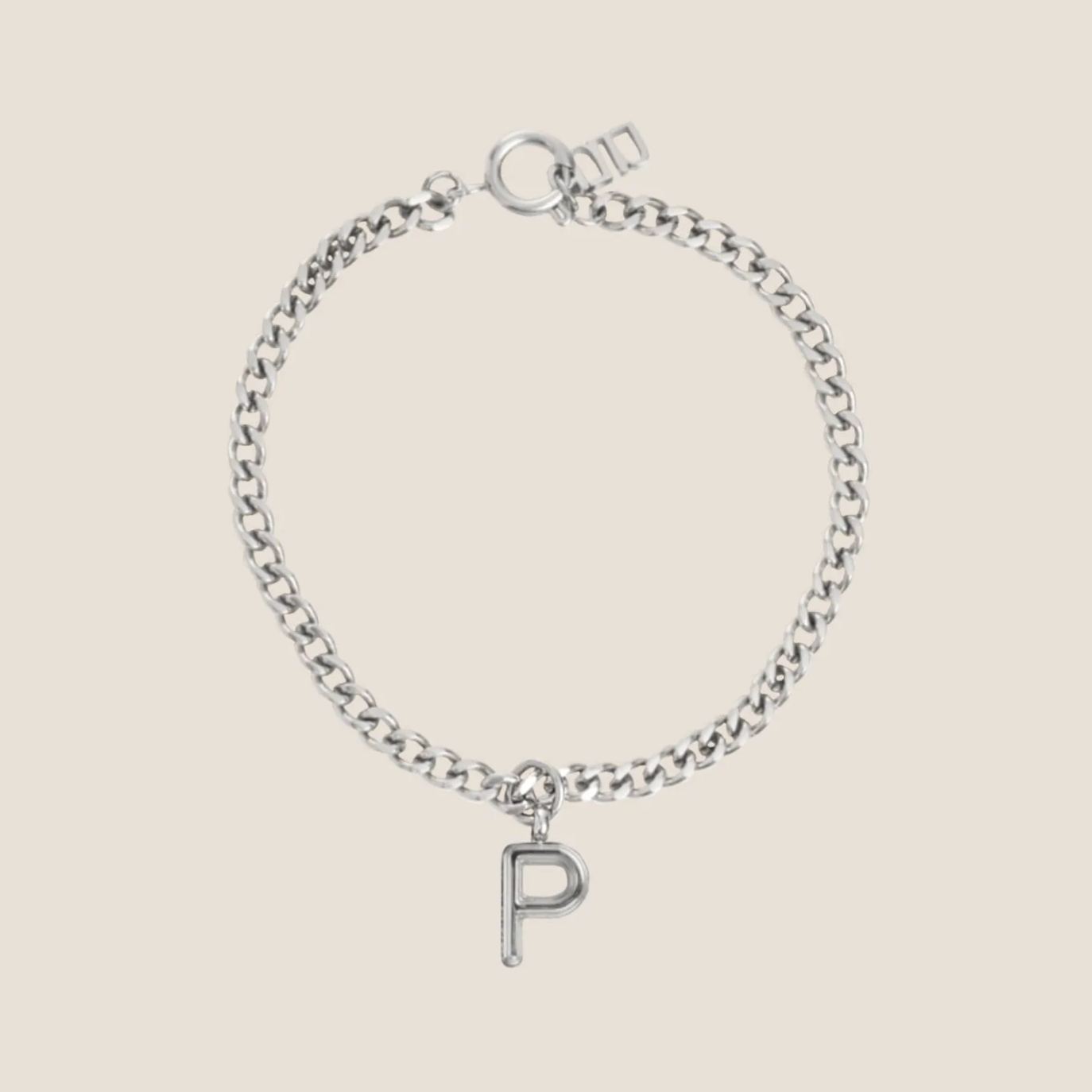 Alphabet Silver Pendant with Curb Chain Bracelet