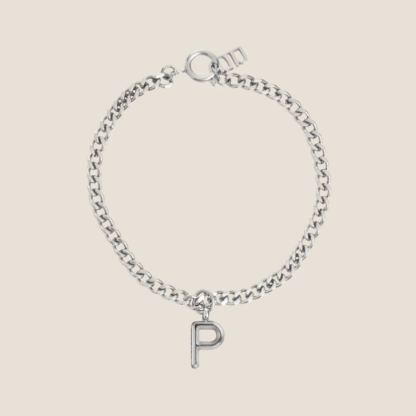 Alphabet Silver Pendant with Curb Chain Bracelet