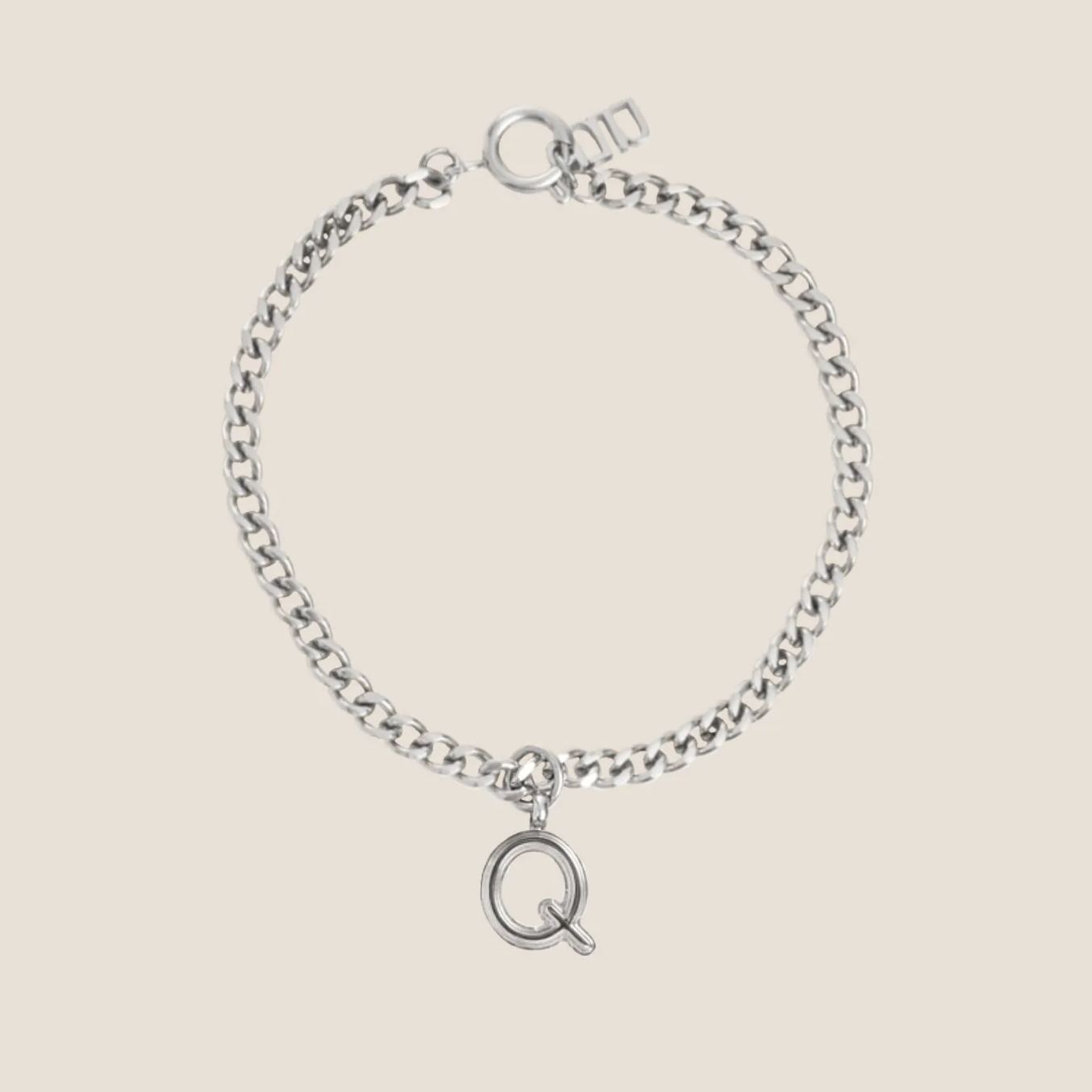 Alphabet Silver Pendant with Curb Chain Bracelet