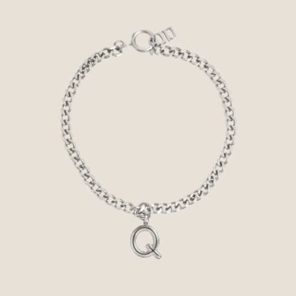 Alphabet Silver Pendant with Curb Chain Bracelet
