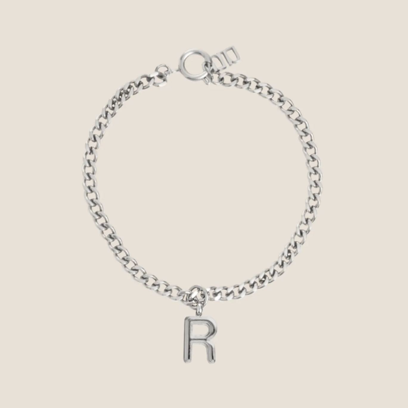 Alphabet Silver Pendant with Curb Chain Bracelet